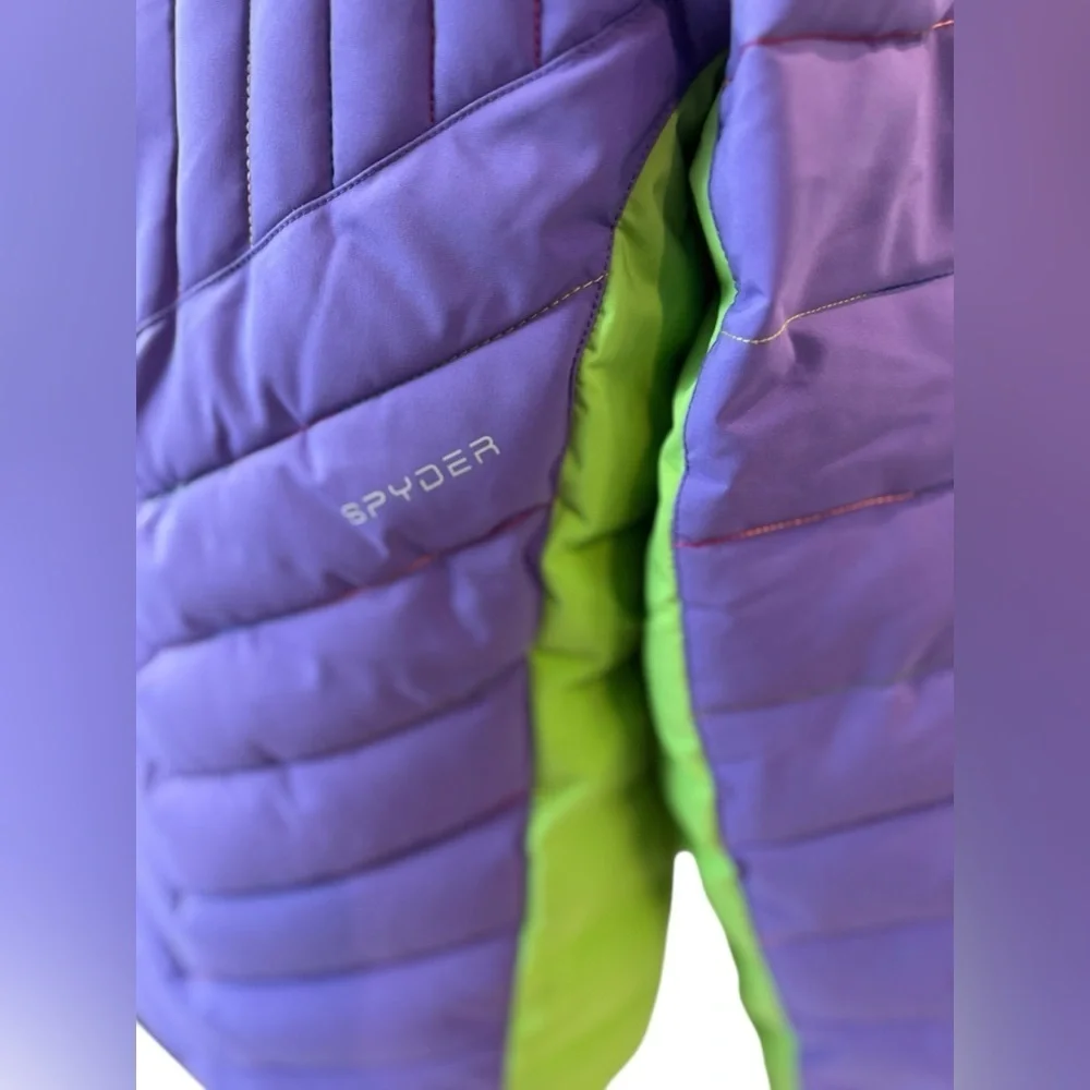 Spyder Girls Puffer Jacket Purple Green Hooded Size 16